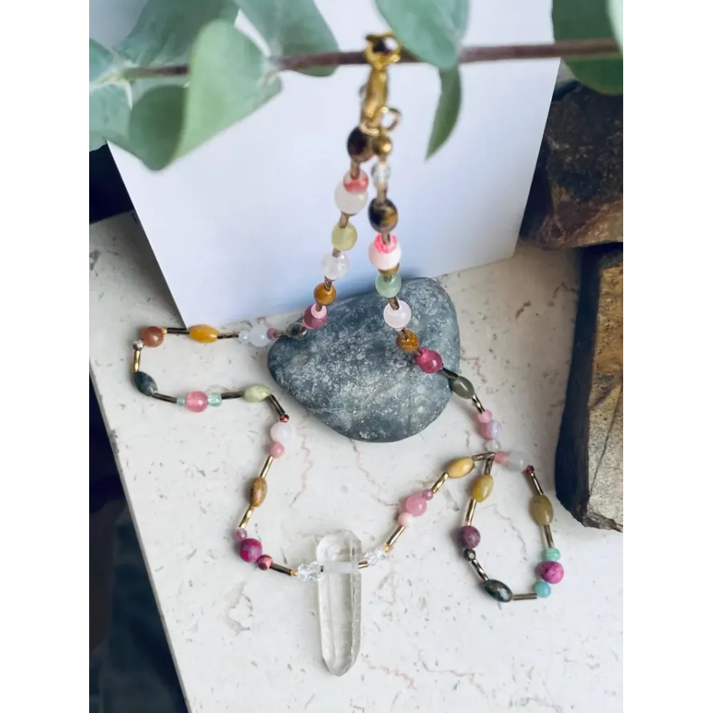 Edelstein Kette mit Bergkristall Spitze