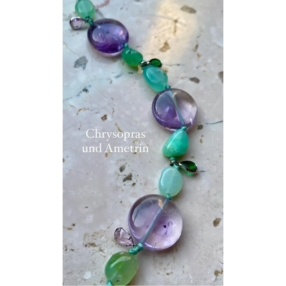 Chrysopras und Ametrin Armband, mit kleinen Kristall Anhängern
