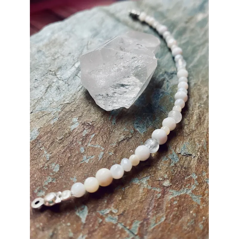 Children's Bead Bracelet in White, Made of Natural Stone Beads