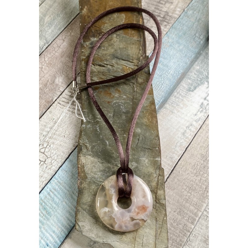 Cherry Blossom Agate Donut on a Viscose Cord