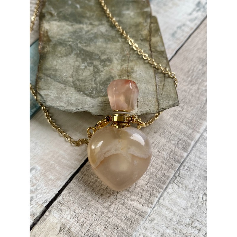 Cherry Blossom Agate Pendant on a Stainless Steel Chain