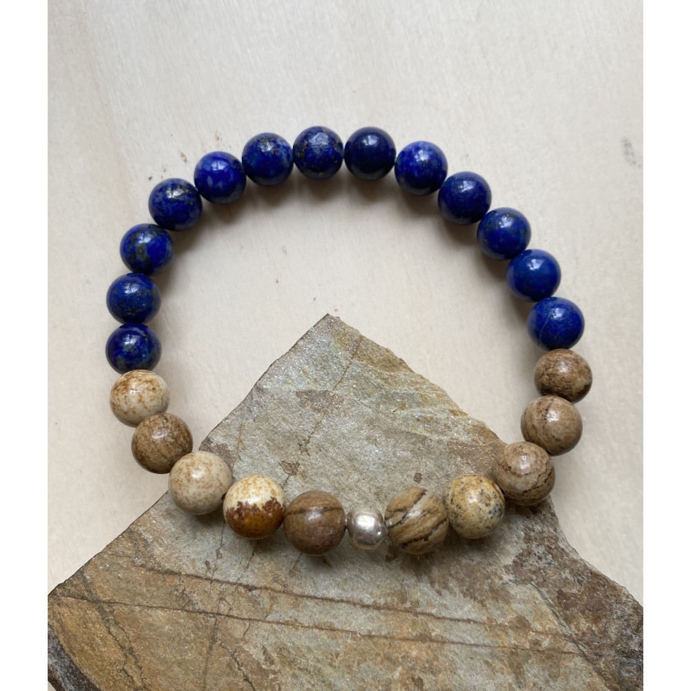 Armband Lapislazuli und versteinertes Holz
