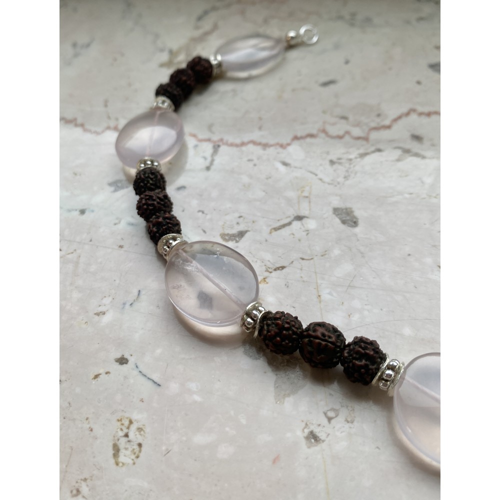 Rosenquarz und Rudraksha Armband
