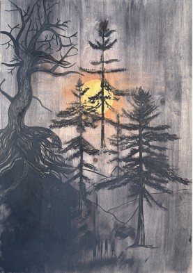 Eine Nacht im Wald · Gemälde auf Holz