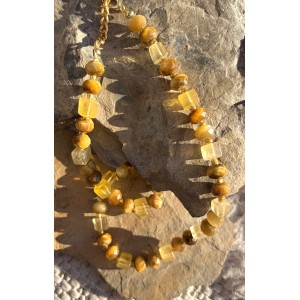 Solarplexus Chakra Kette • Gelber Fluorit und Tigerauge