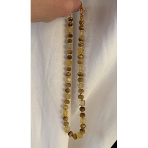 Solarplexus Chakra Kette • Gelber Fluorit und Tigerauge