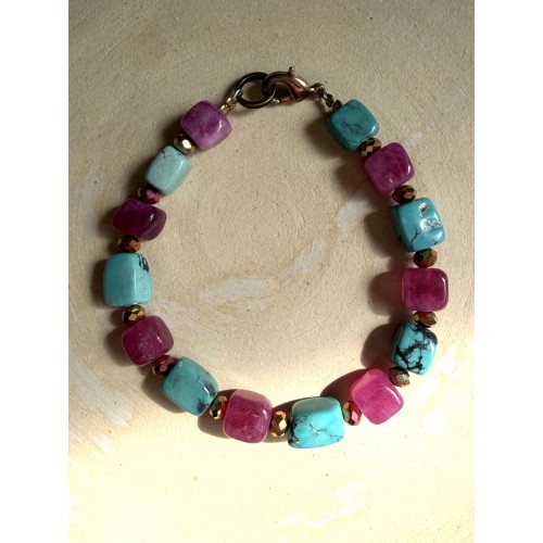 Armband in Fuchsia und Türkis
