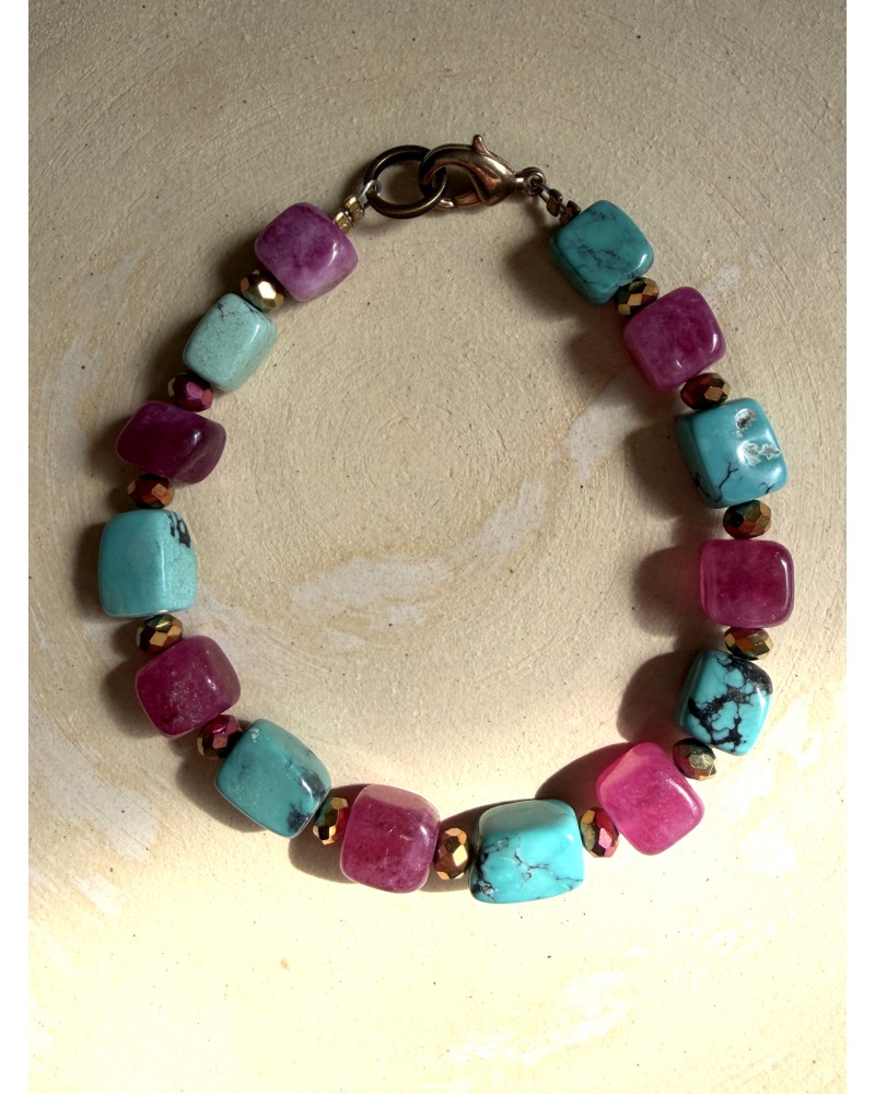 Armband in Fuchsia und Türkis