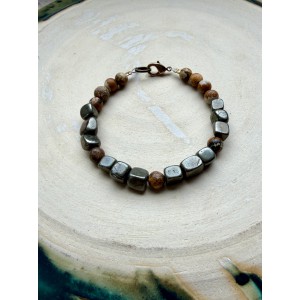 Armband aus Pyrit Würfeln und Jaspis Perlen
