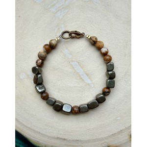 Armband aus Pyrit Würfeln und Jaspis Perlen