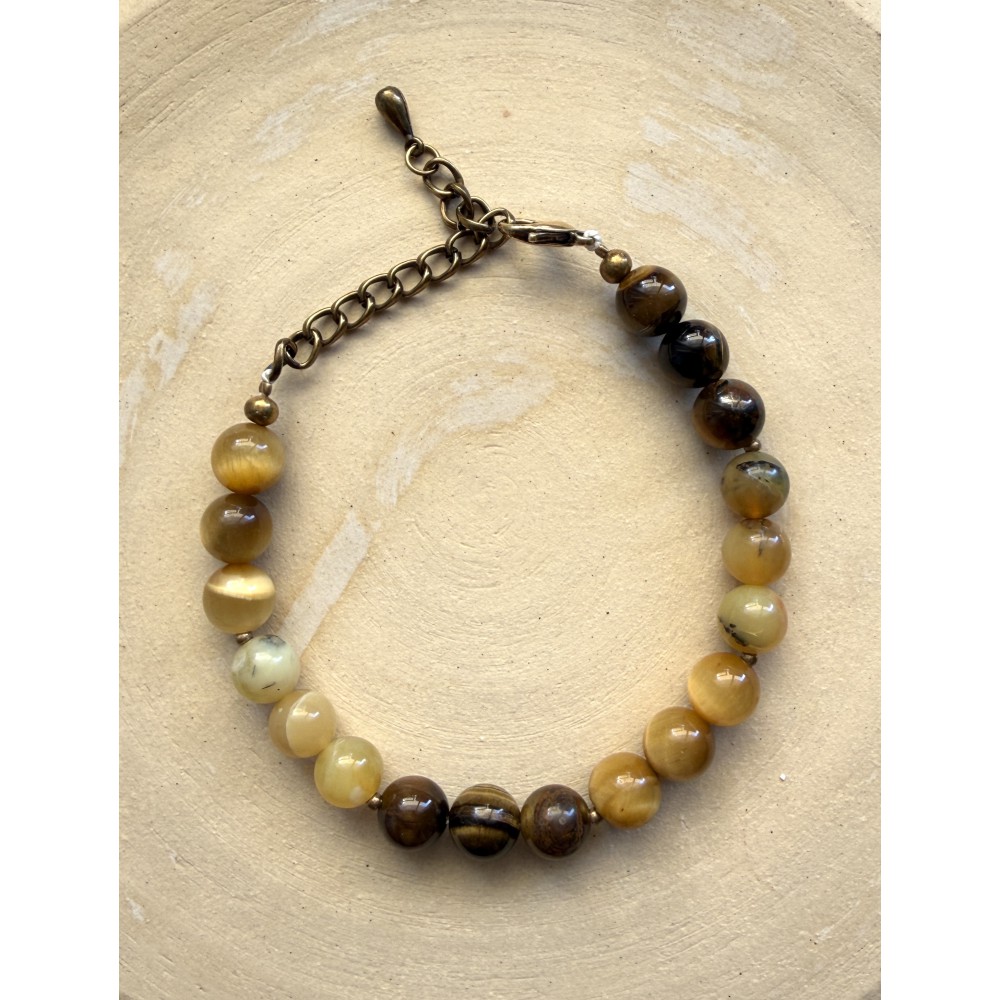 Armband mit Honig Opal und Tigerauge für das Solarplexus Chakra
