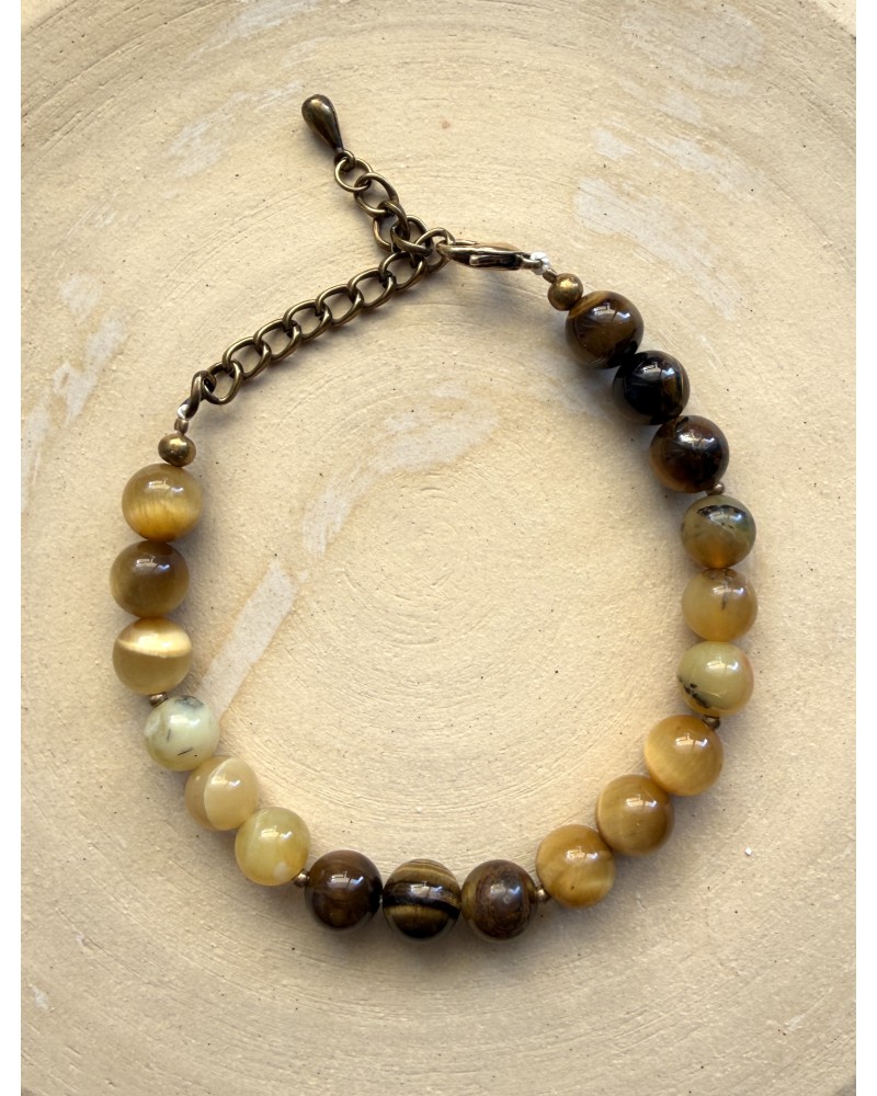 Bracelet with Honey Opal and Tiger's Eye for the Solar Plexus Chakra