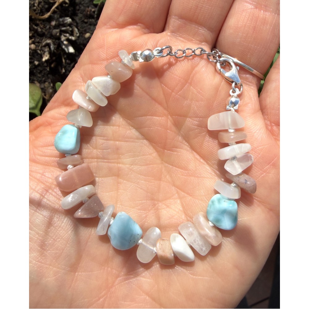 Mondstein und Larimar Armband